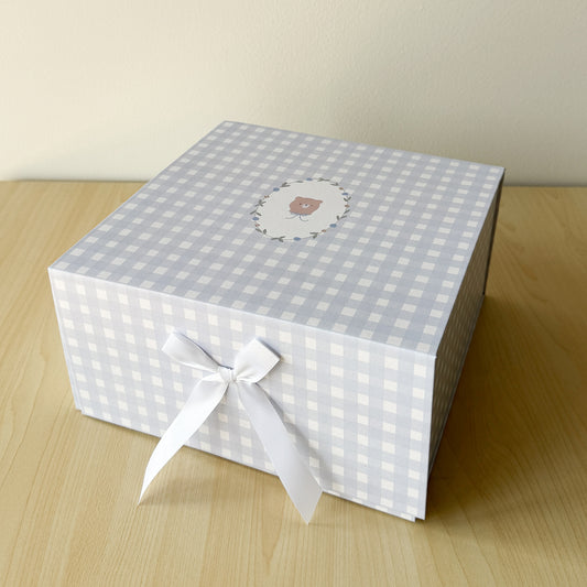 Gift Box, Blue Gingham Bear
