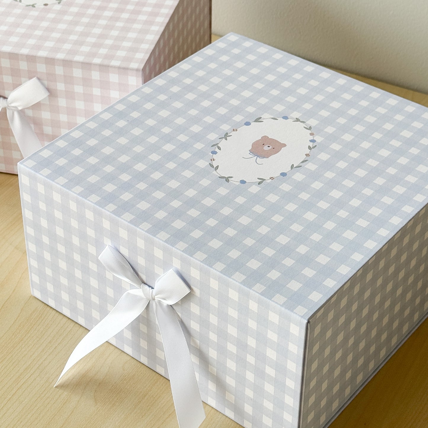 Gift Box, Blue Gingham Bear
