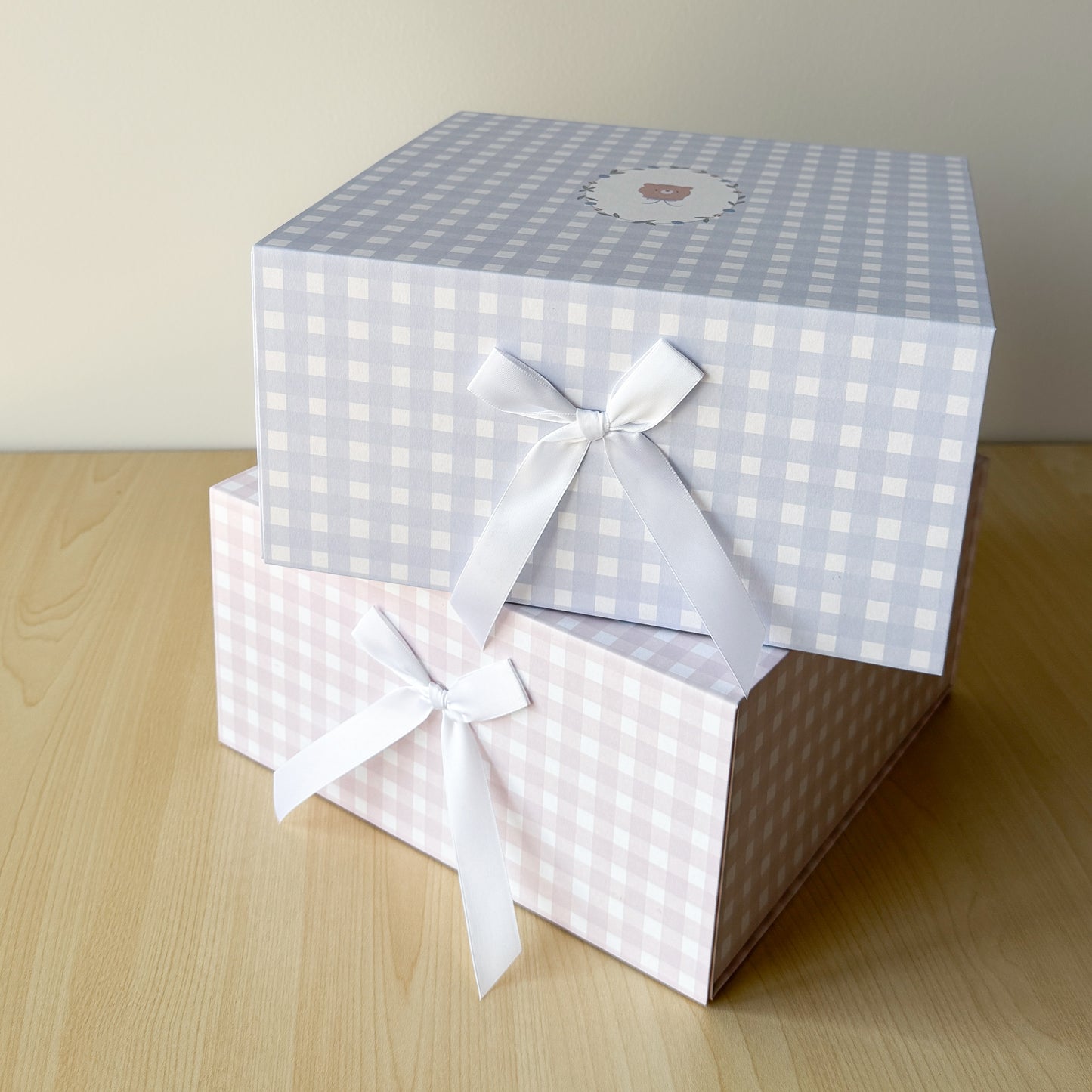 Gift Box, Blue Gingham Bear