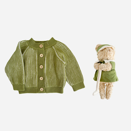 Green Brioche Cardigan and Golf Bear Plush Set