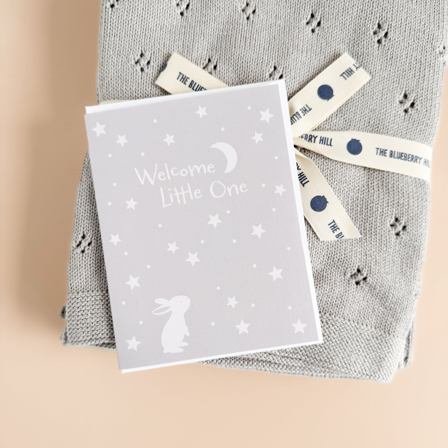 Welcome Little One Bunny Moon Stars Baby Greeting Card