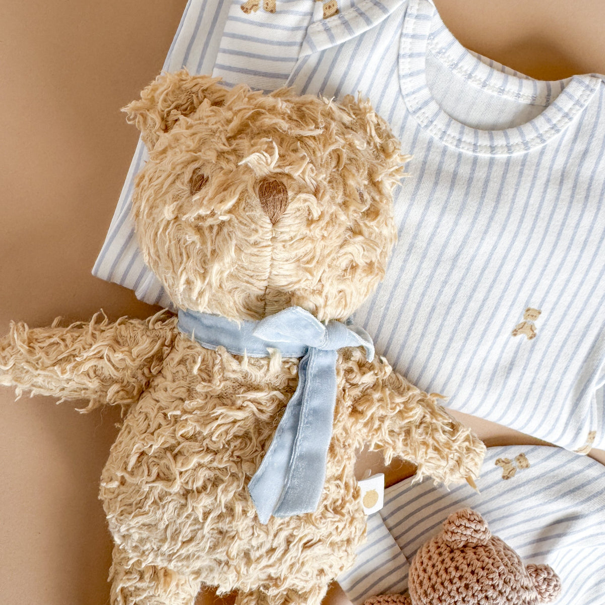 Knit Sleep Gown + Hat - Teddy Bear Blue