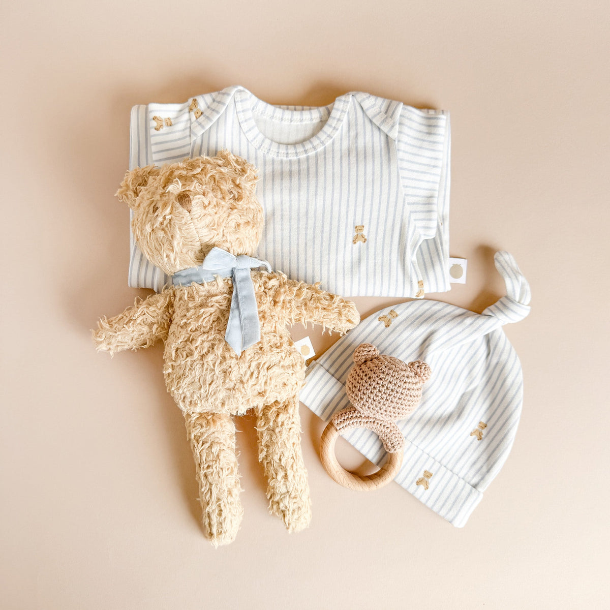 Knit Sleep Gown + Hat - Teddy Bear Blue