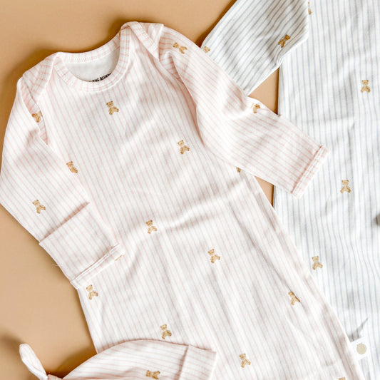 Knit Sleep Gown + Hat - Teddy Bear Pink