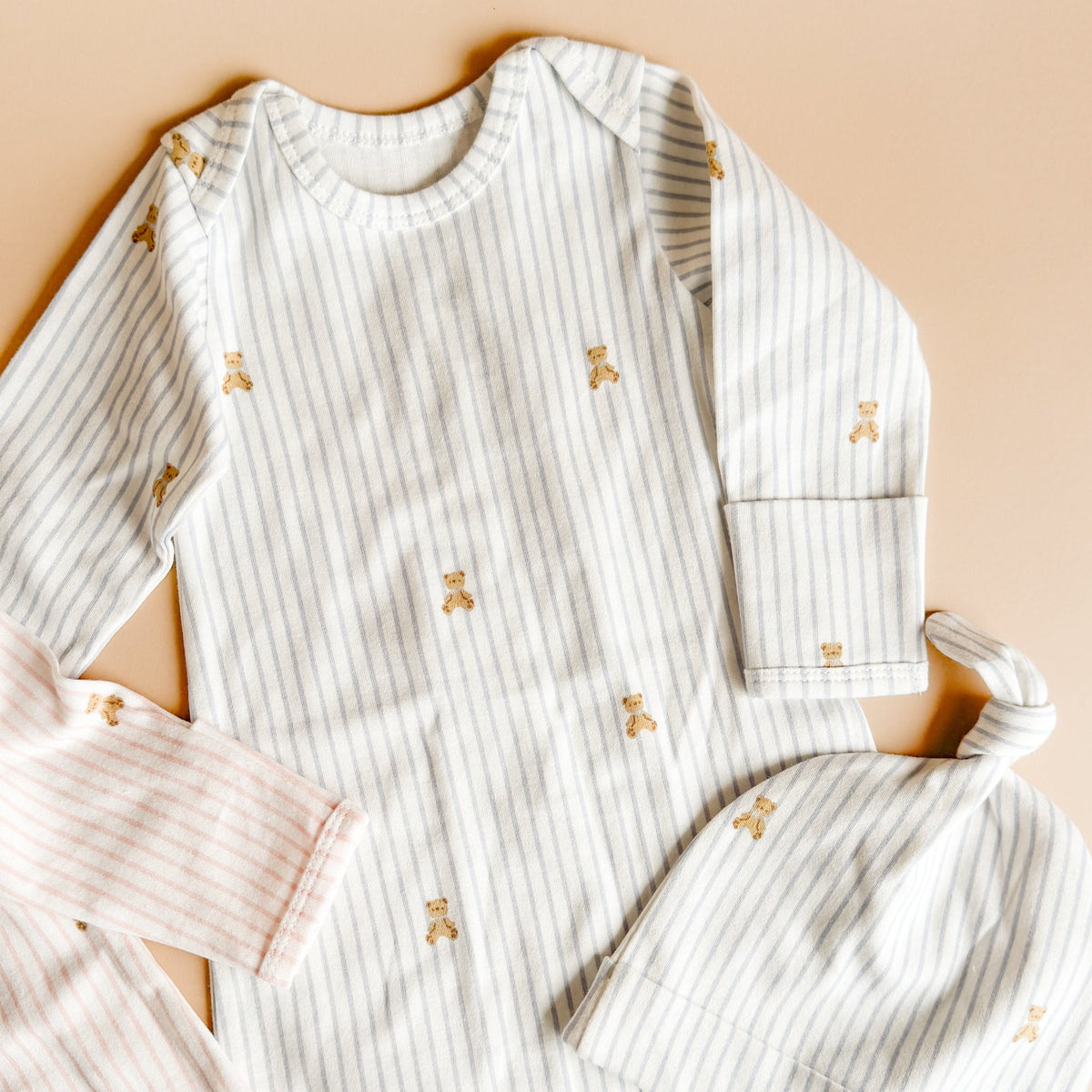 Knit Sleep Gown + Hat - Teddy Bear Blue