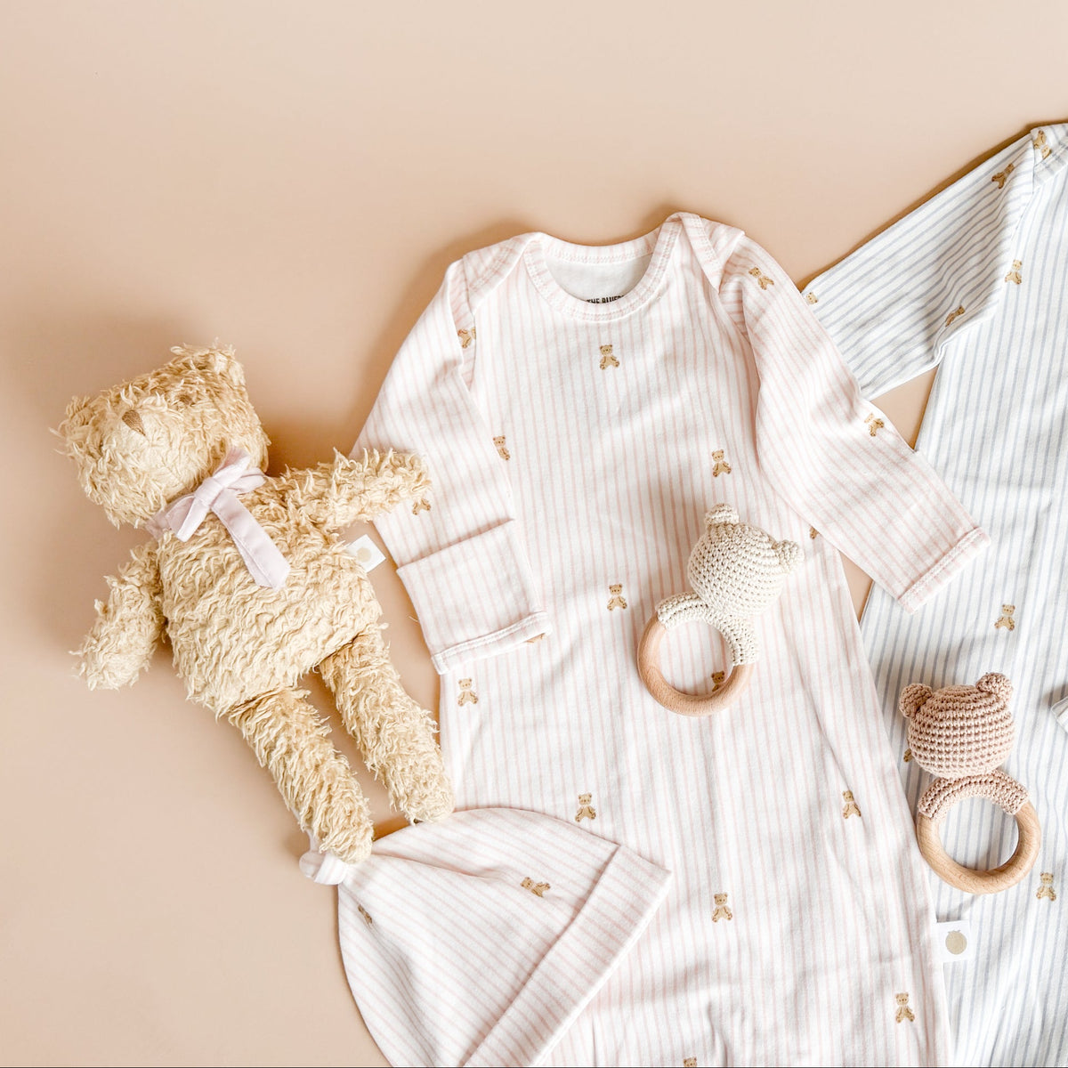 Knit Sleep Gown + Hat - Teddy Bear Pink