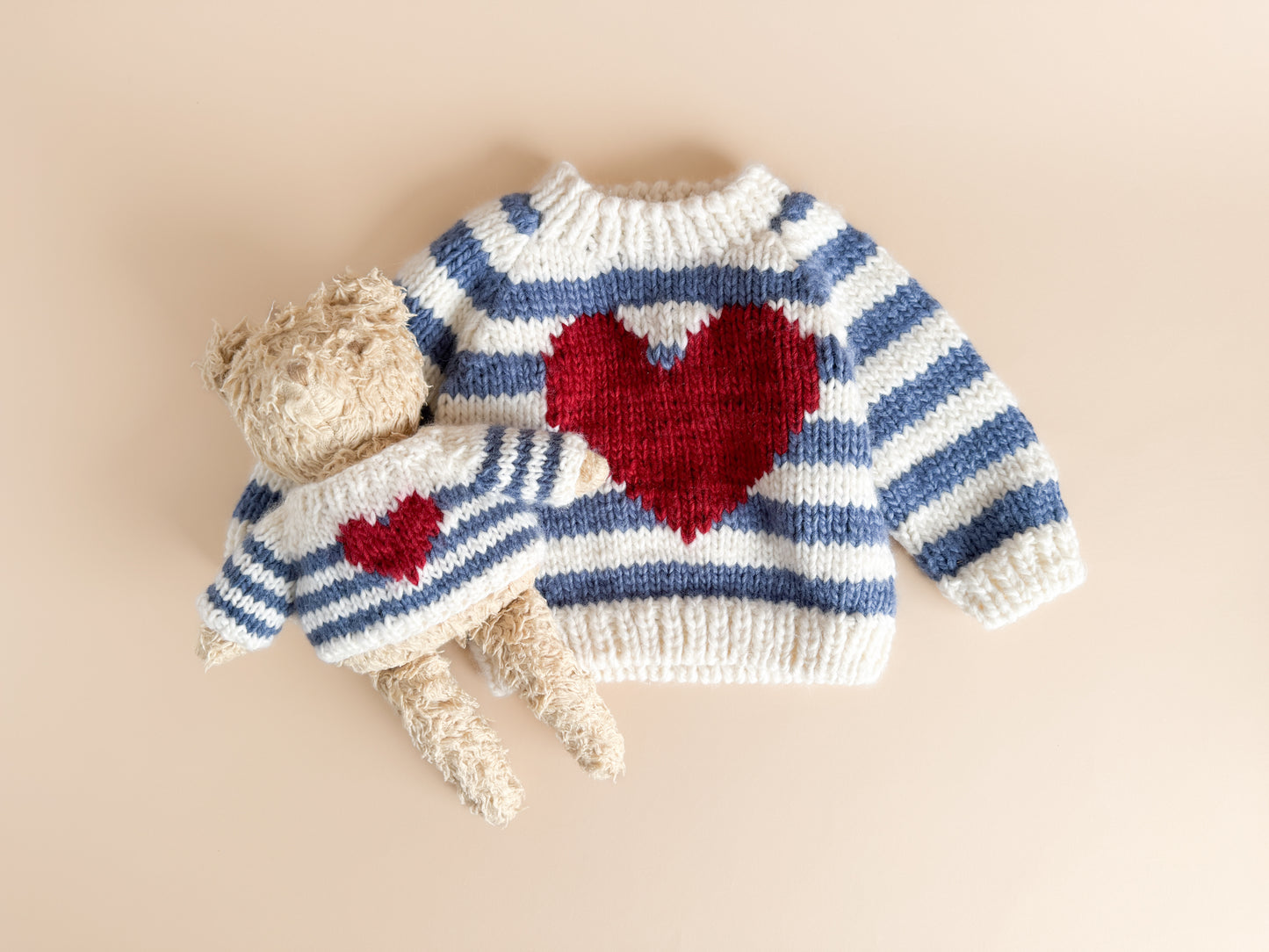 Plush Toy Clothing - Blue Stripe Heart Sweater