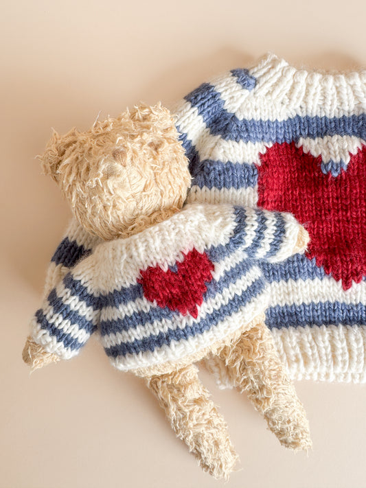 Plush Toy Clothing - Blue Stripe Heart Sweater