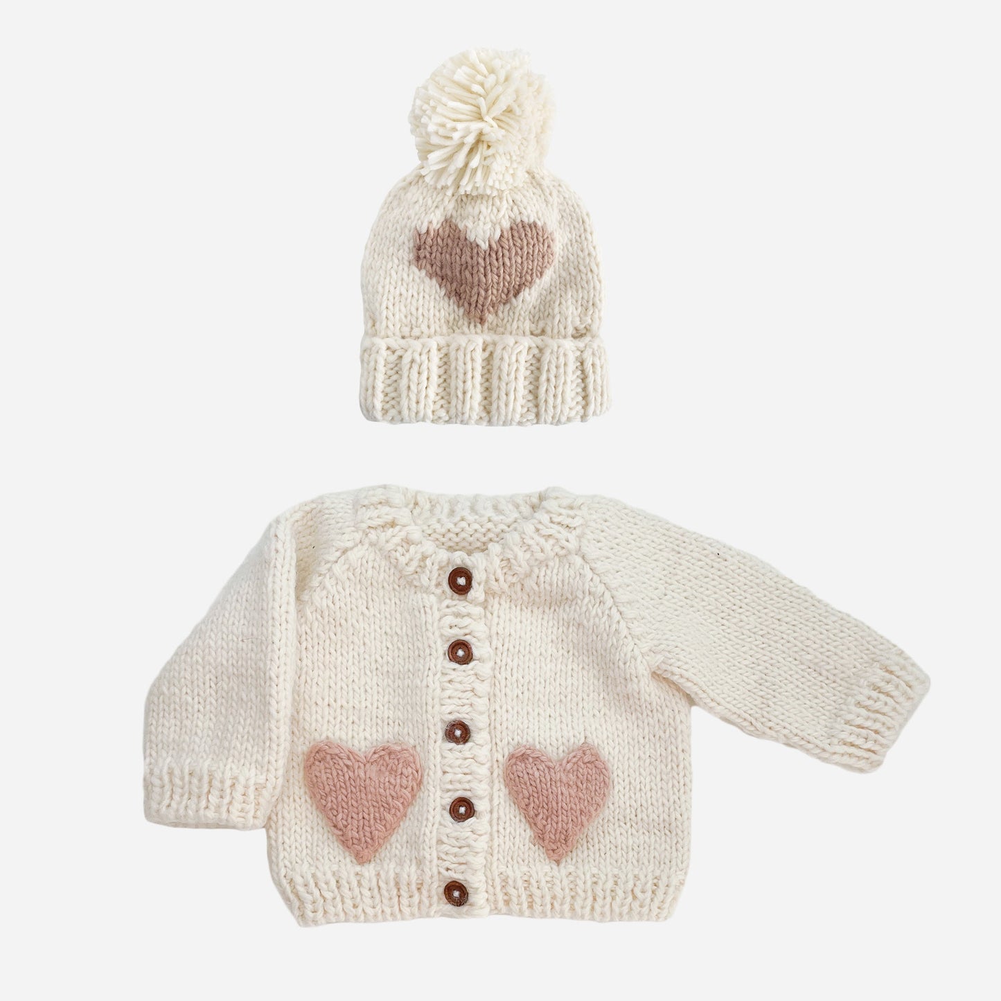 Heart Cardigan and Hat Set - Blush