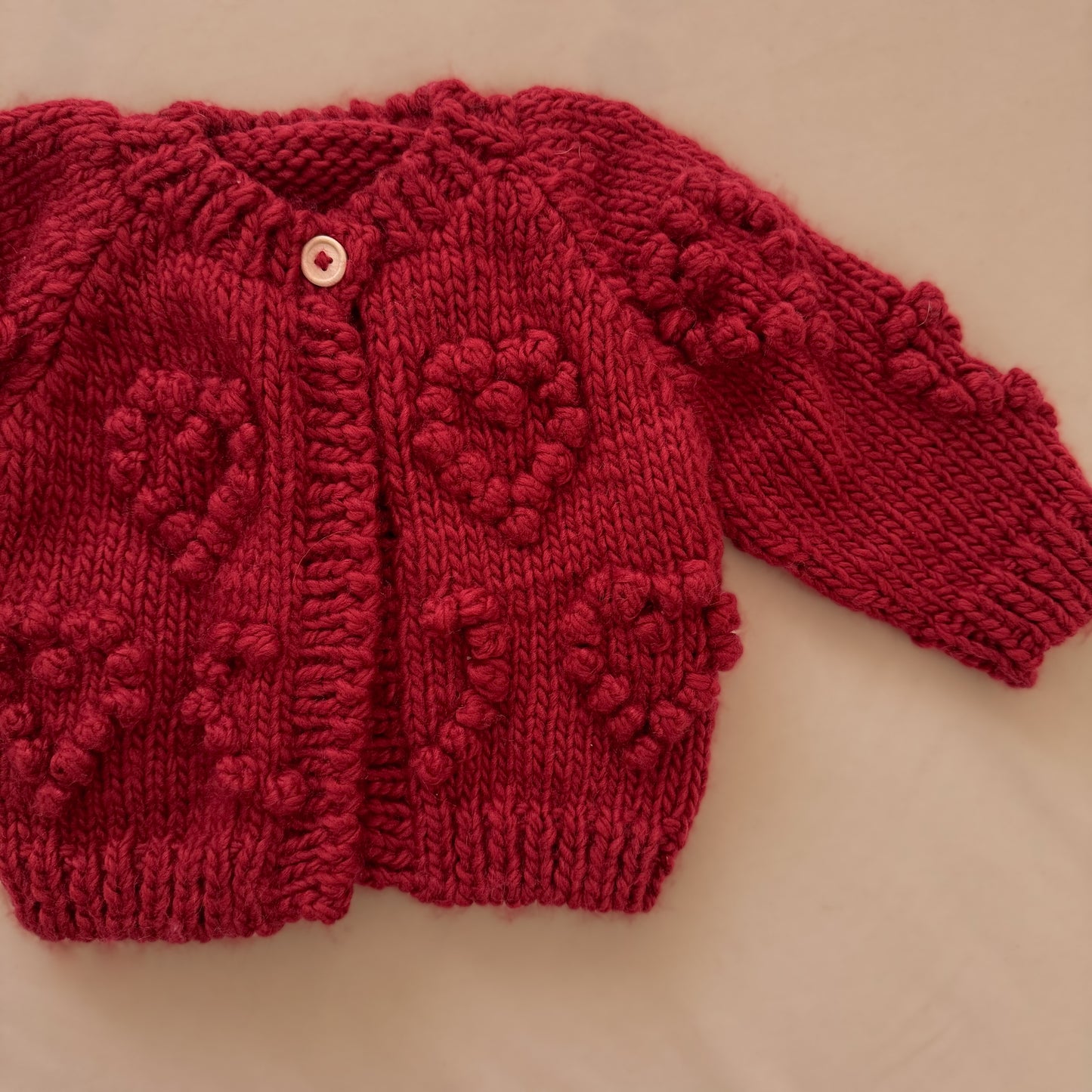 Heart Popcorn Cardigan, Red