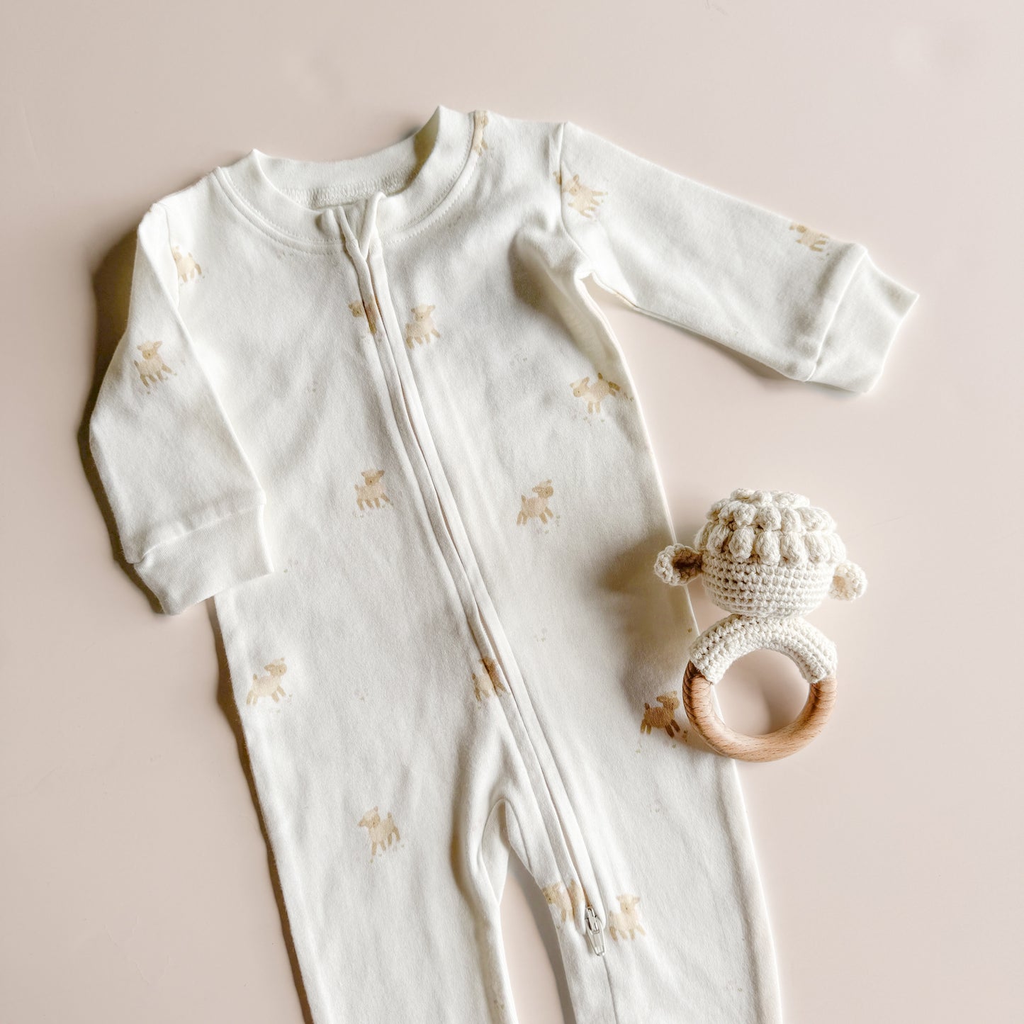 PREORDER Long Sleeve Zipper Romper, Lamb