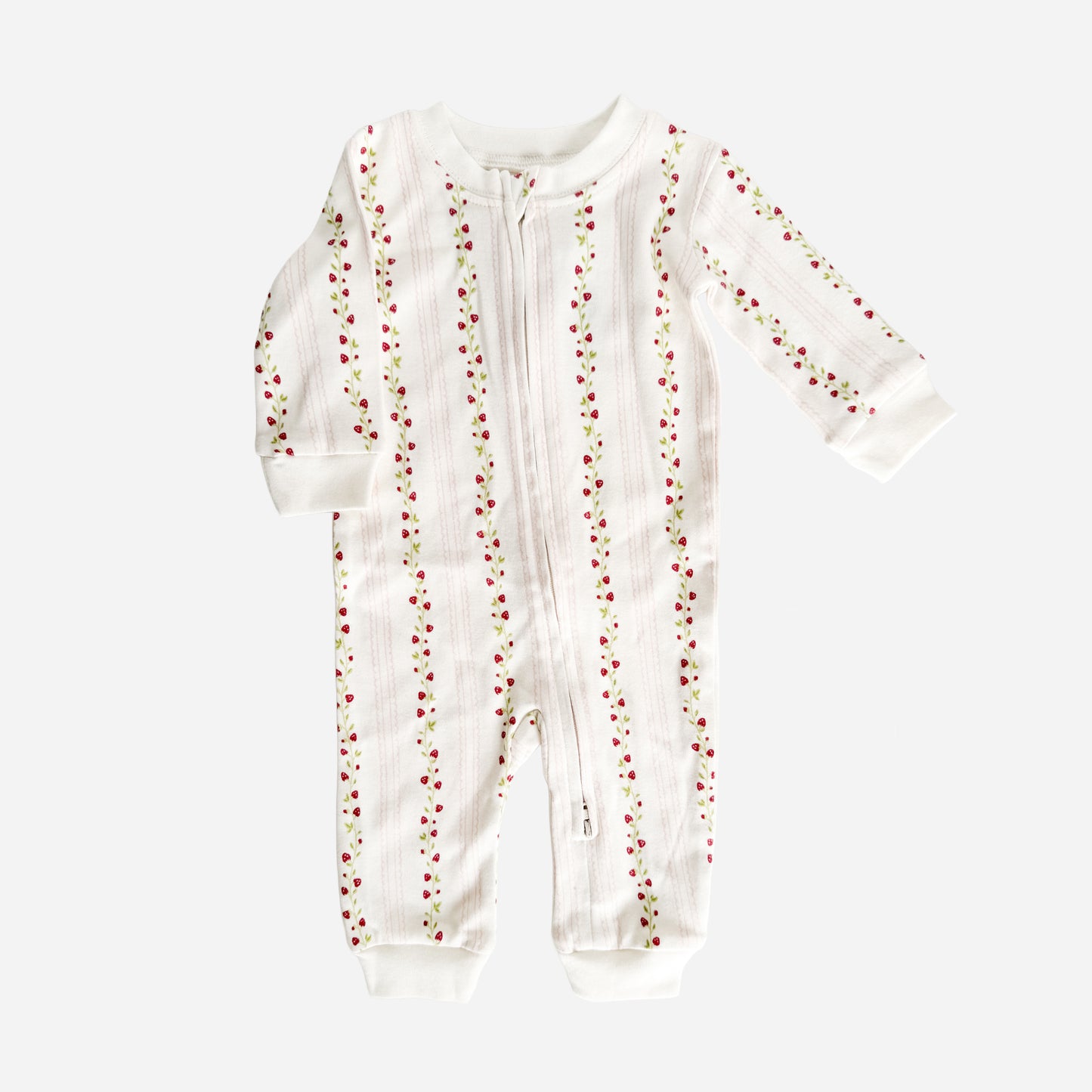 PREORDER Long Sleeve Zipper Romper, Strawberry