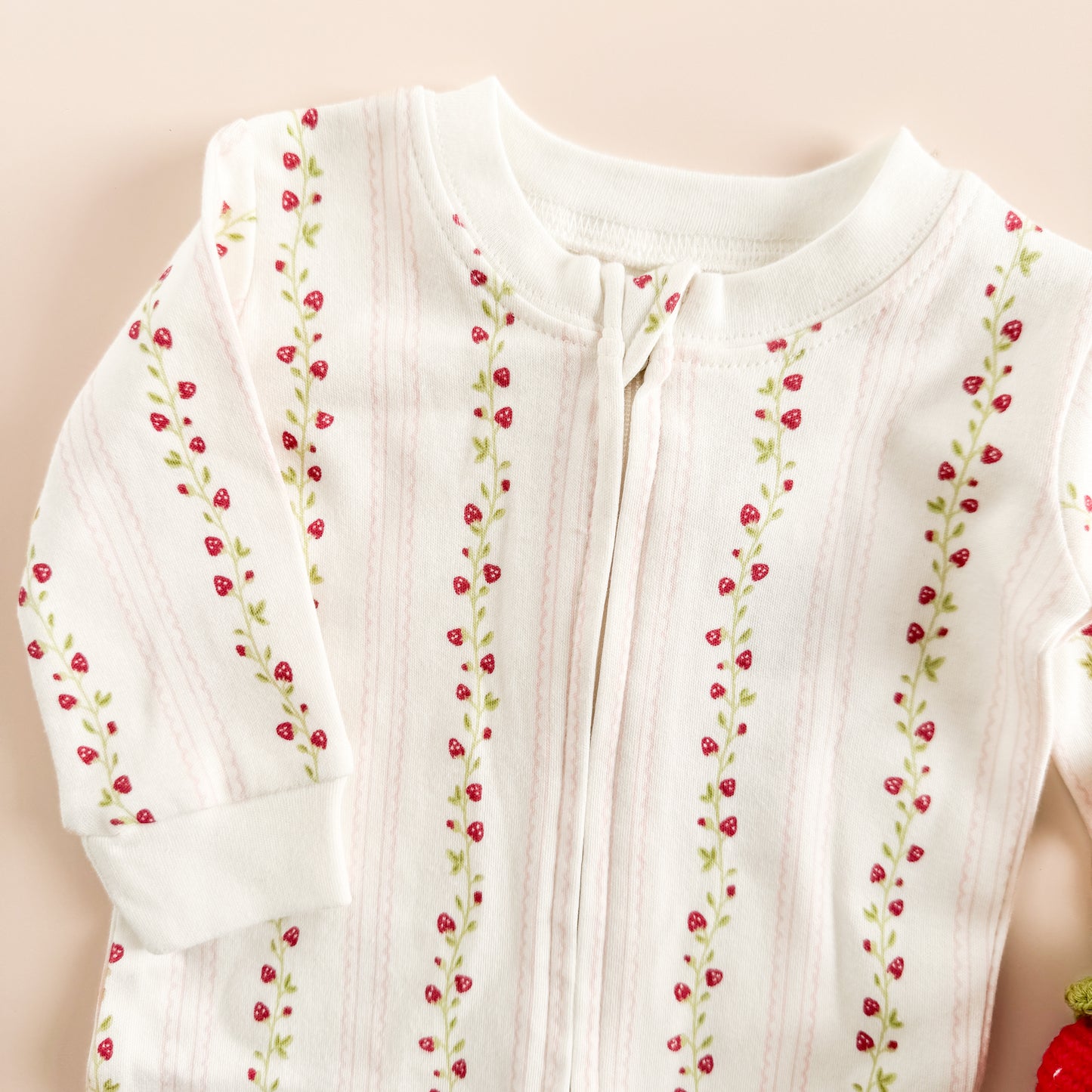 PREORDER Long Sleeve Zipper Romper, Strawberry