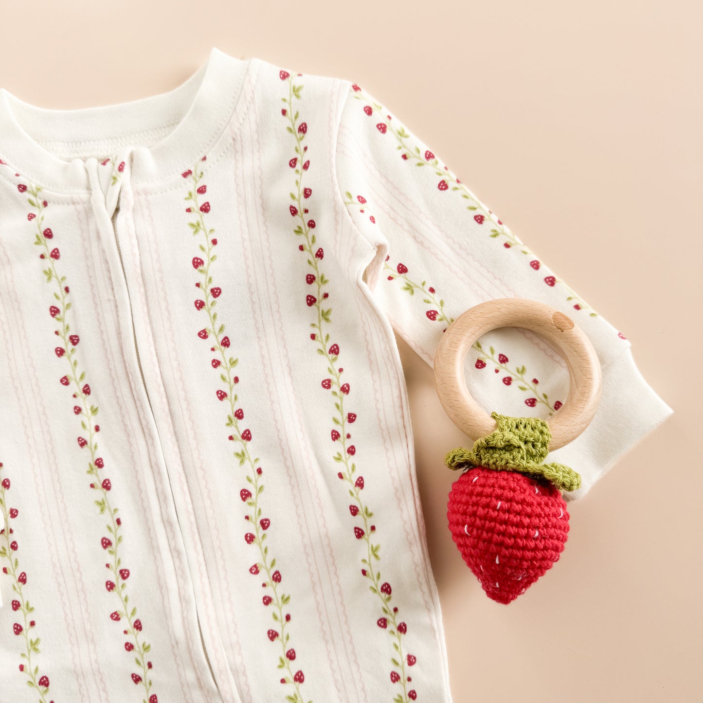 PREORDER Long Sleeve Zipper Romper, Strawberry