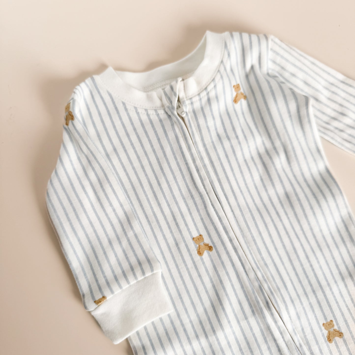 PREORDER Long Sleeve Zipper Romper, Teddy Bear