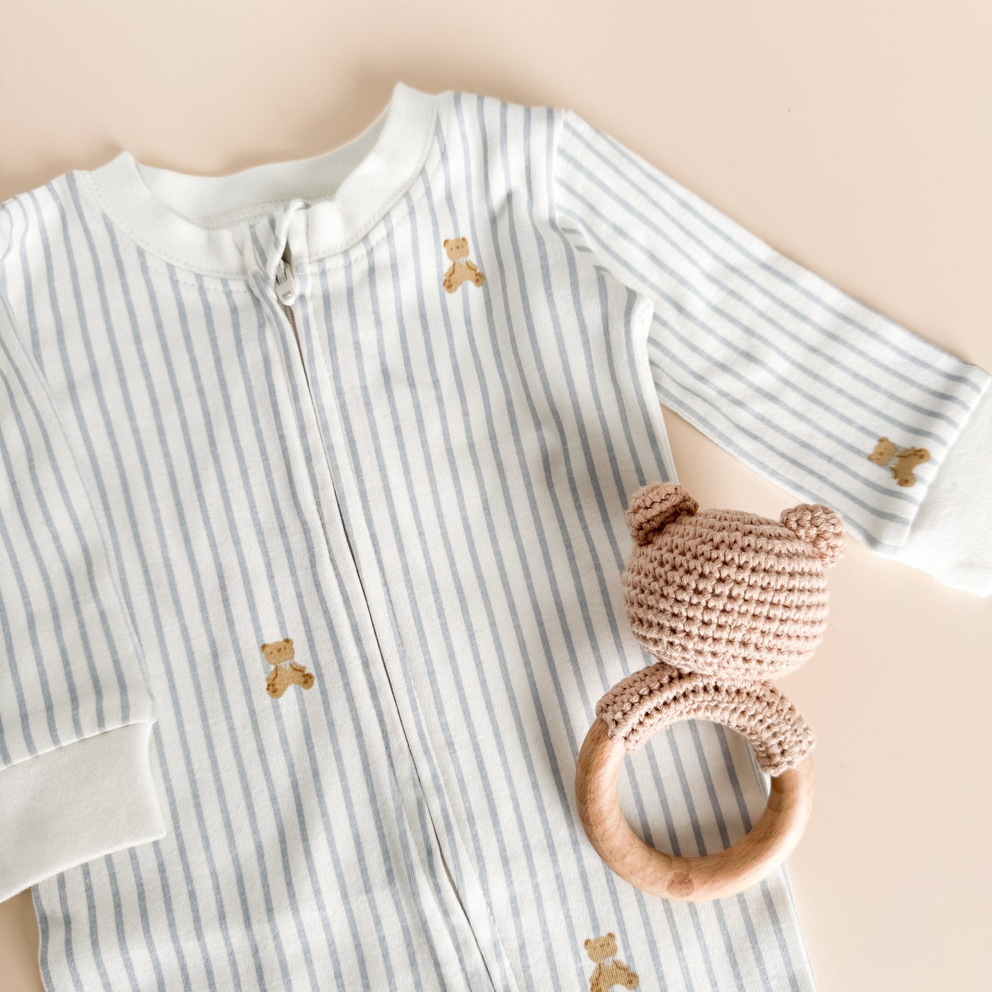 PREORDER Long Sleeve Zipper Romper, Teddy Bear