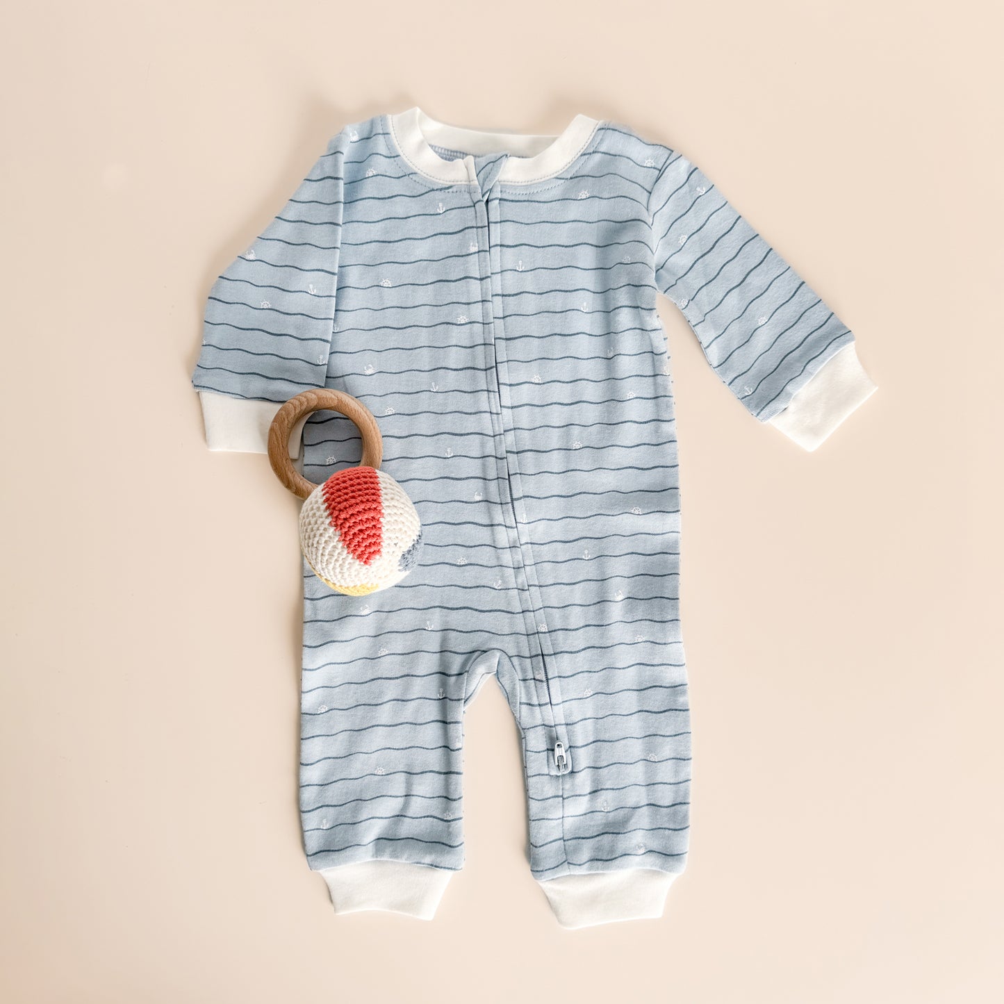 PREORDER Long Sleeve Zipper Romper, Waves