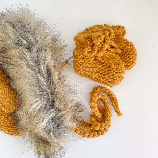 Baby Lion Hat and Booties Set, Mustard