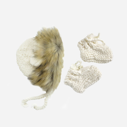 Baby Lion Hat and Booties Set, Cream
