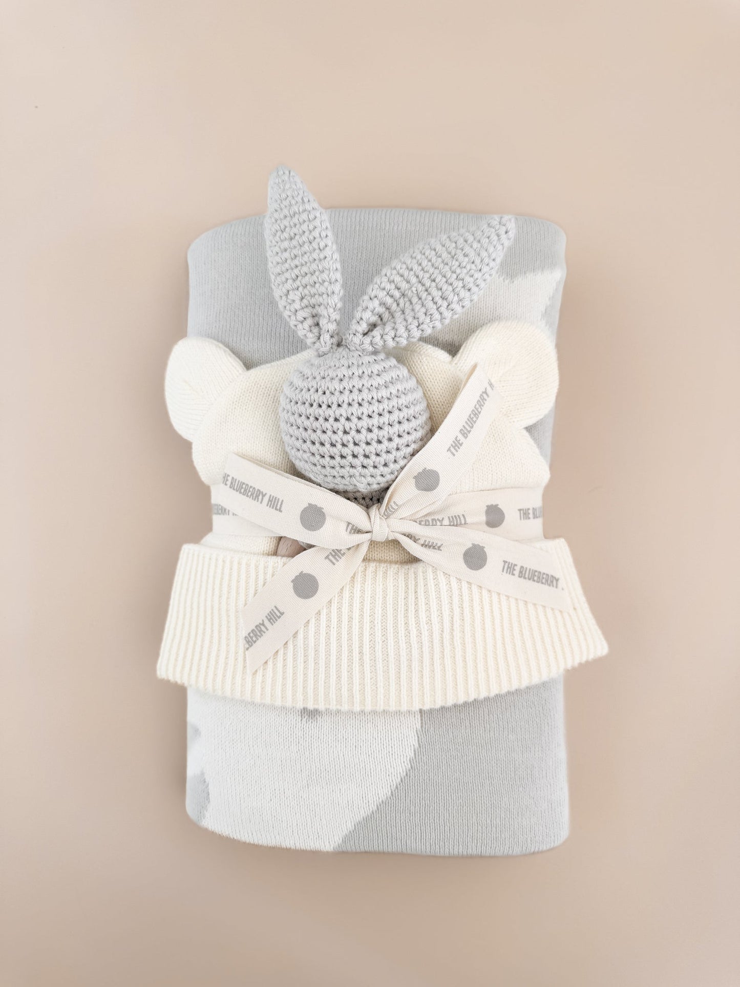 Star Moon Blanket Bunny Rattle Grey Gift Set