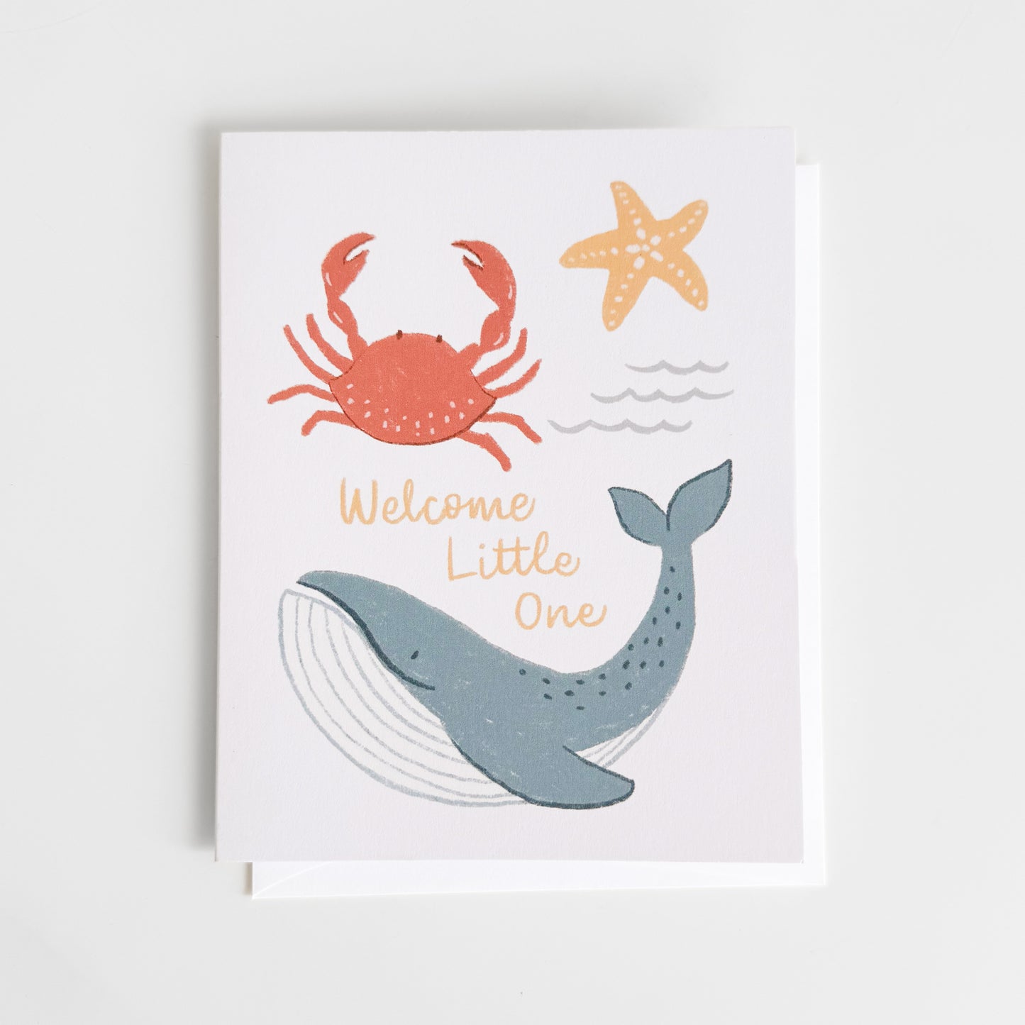 Welcome Little One Nautical Baby Card Whale Crab Starfish Beach Ocean ...
