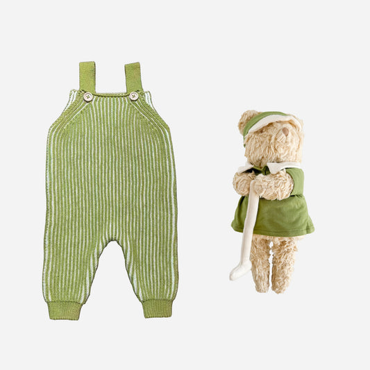 Cotton Brioche Overalls and Golf Plush Set, Green