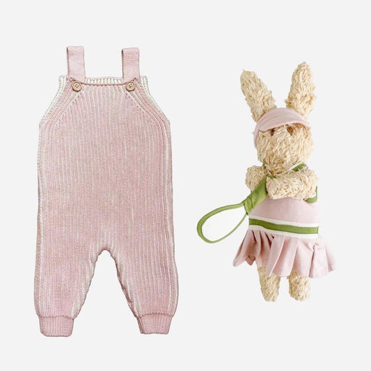 Cotton Brioche Overalls and Pickleball Plush Set, Blush