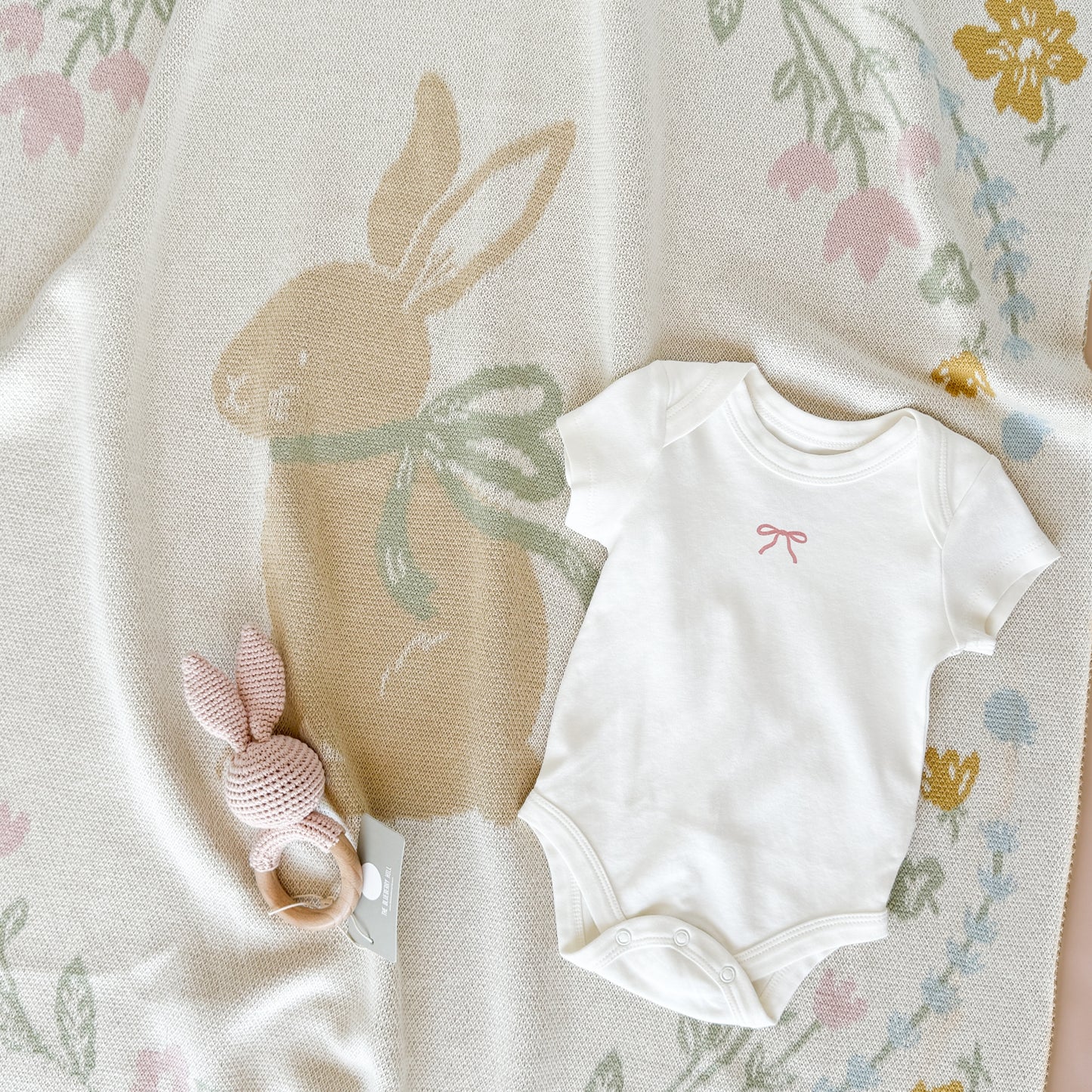 Pastel Floral Bunny Blanket Gift Set