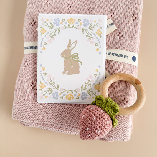 Pastel Floral Bunny Baby Congrats Greeting Card