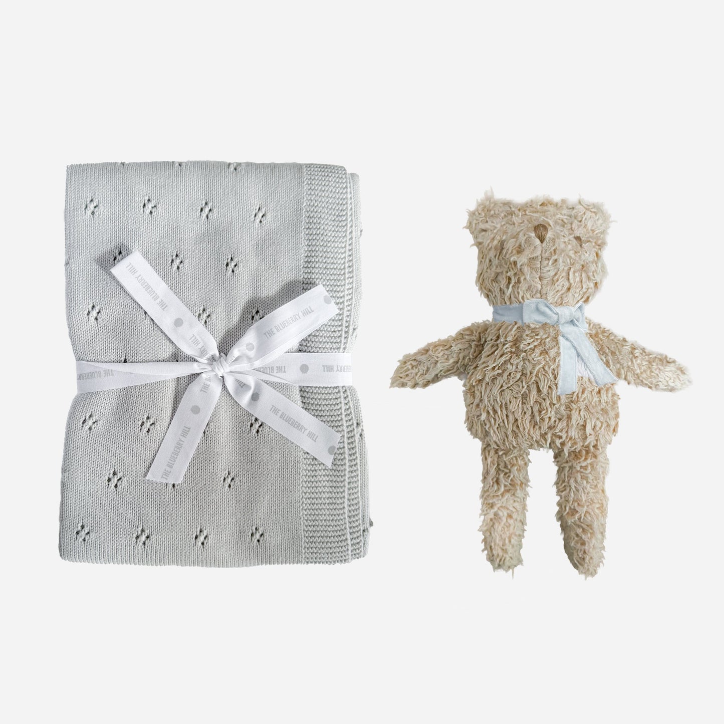 Pique Blanket and Harper Bear Plush Toy Set - Blue