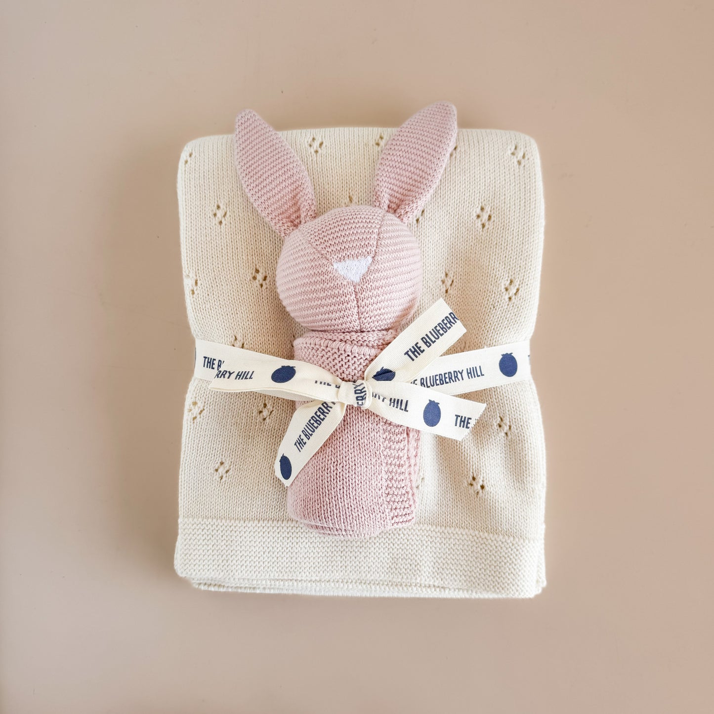 Cream Pique Blanket & Blush Bunny Lovey Gift Set | Organic Cotton