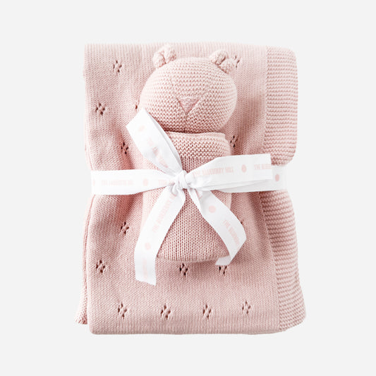 Pique Blanket & Bear Lovey Gift Set, Blush | Organic Cotton