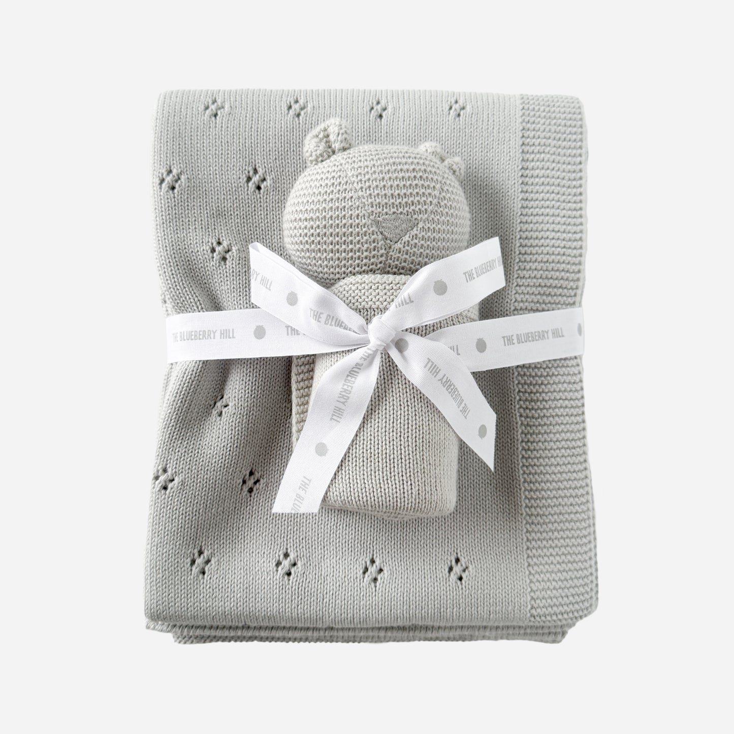 Pique Blanket & Bear Lovey Gift Set, Light Grey | Organic Cotton