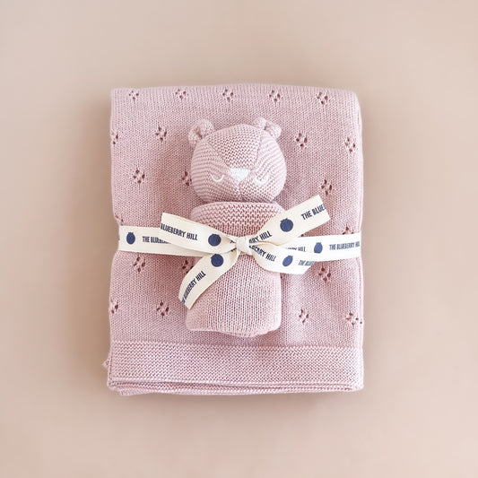 Pique Blanket & Bear Lovey Gift Set, Blush | Organic Cotton