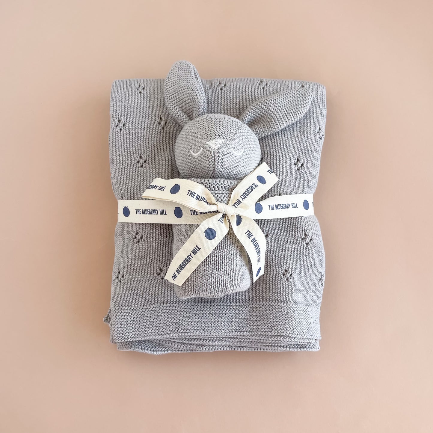 Pique Blanket & Bunny Lovey Gift Set, Grey