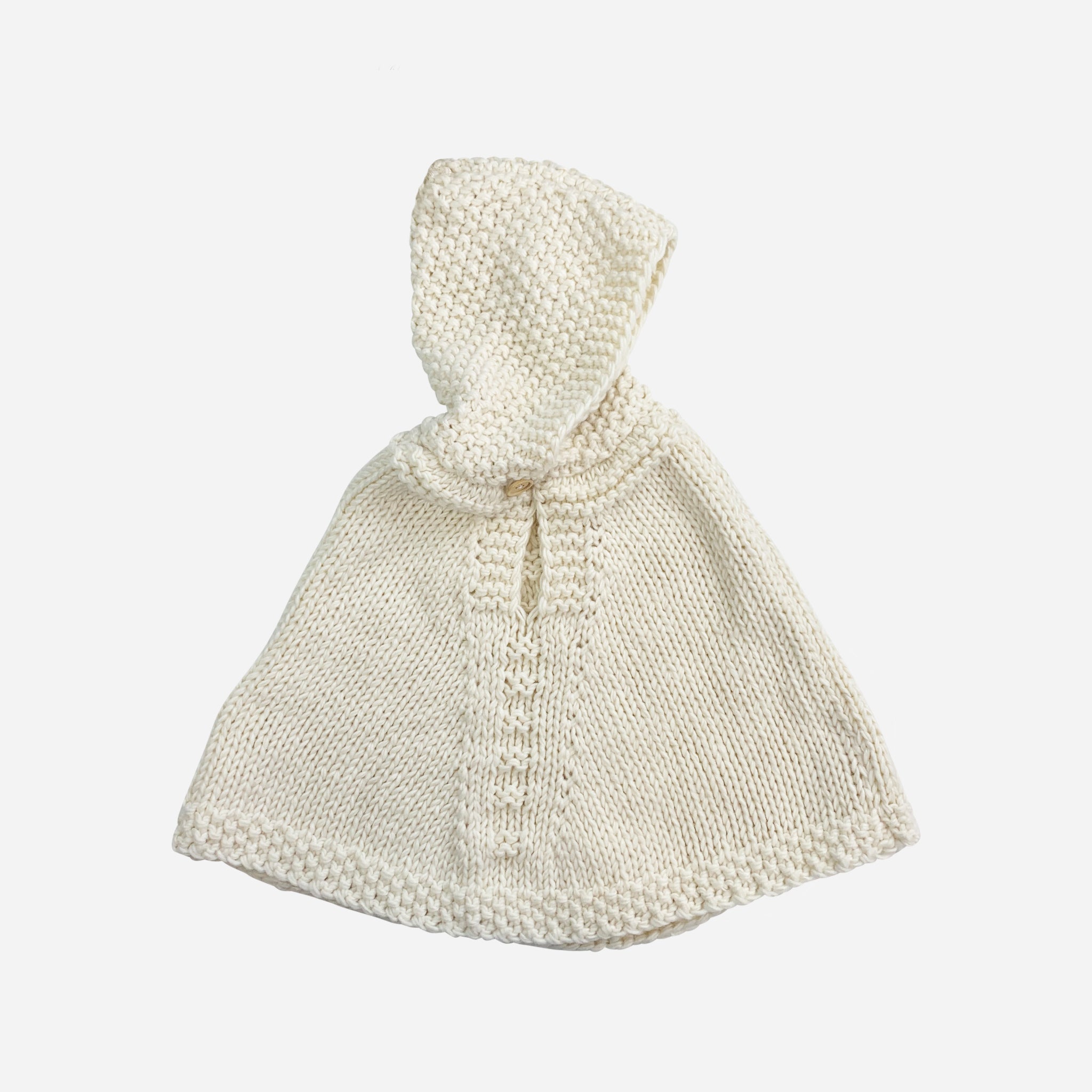 Hand-knit Toddler Hooded Poncho Cream