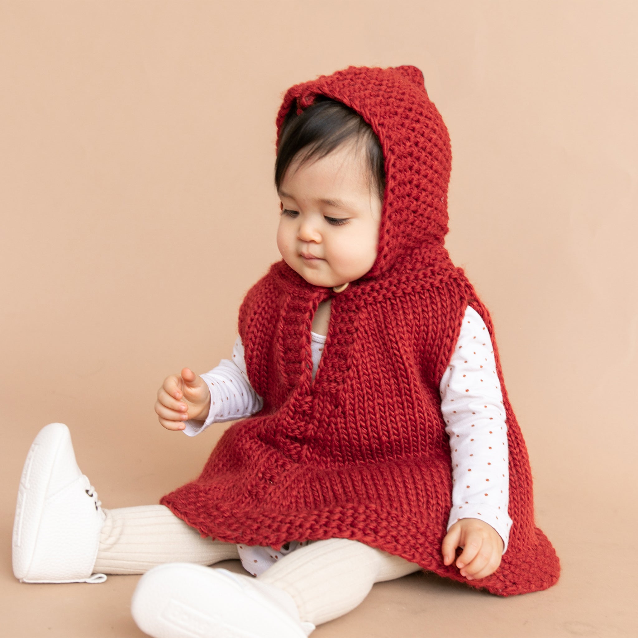 Hand-knit Toddler Hooded Poncho: Red Riding Hood, Halloween
