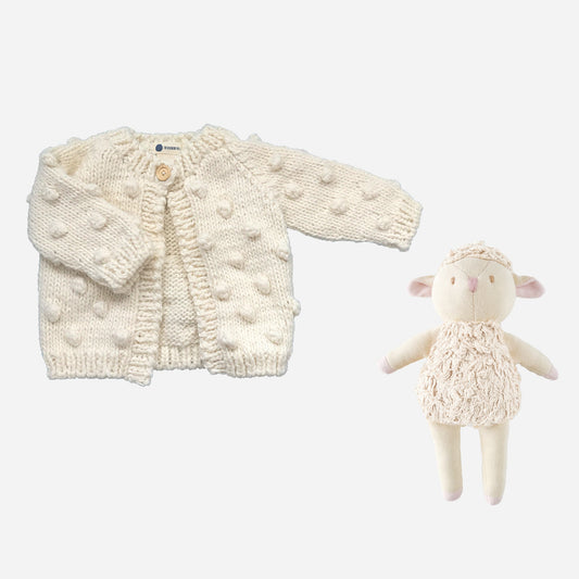 Popcorn Cardigan, Cream and Lamb Plush Set