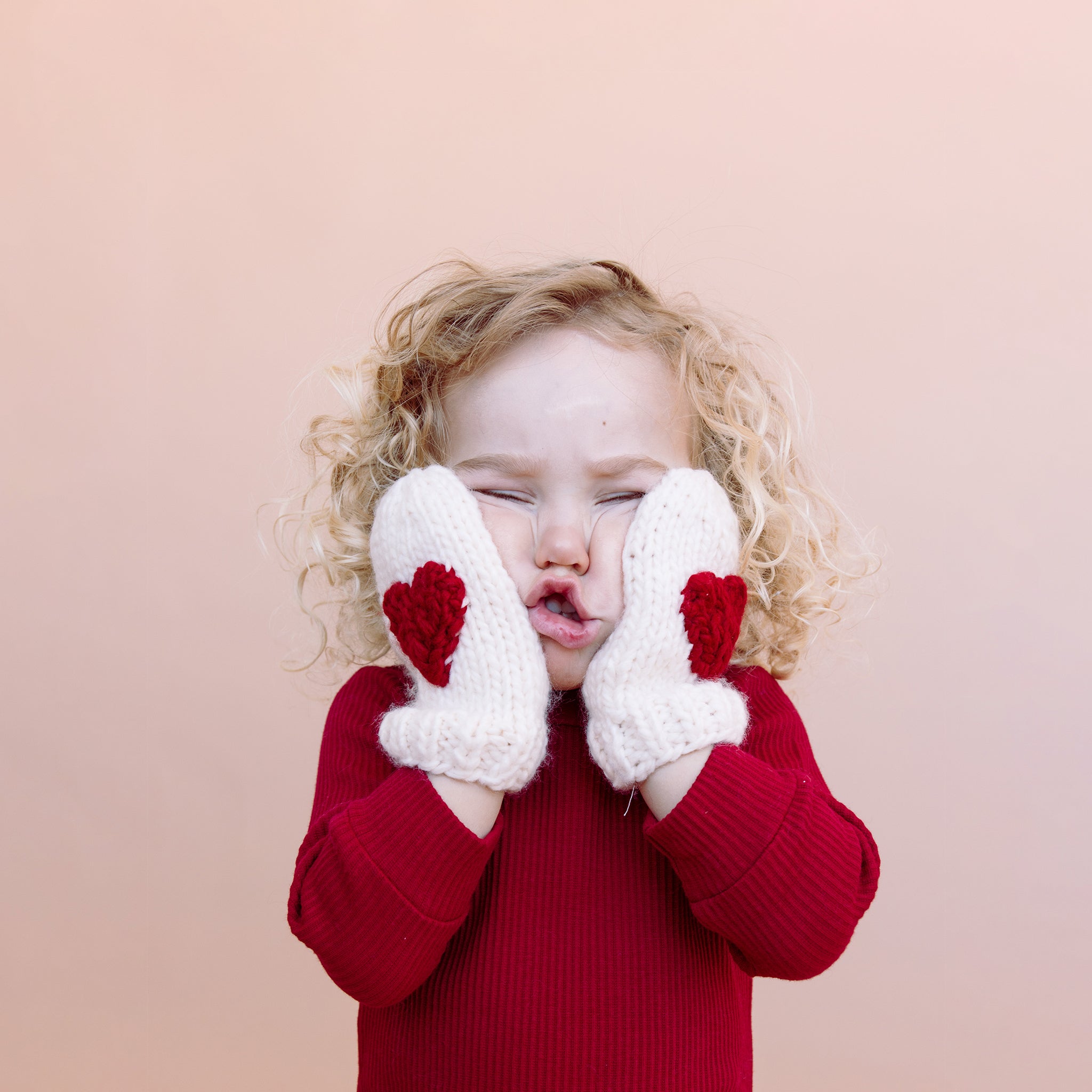 Hand-Knit Baby Red Blush Hearts Mittens: Adorable for Valentines
