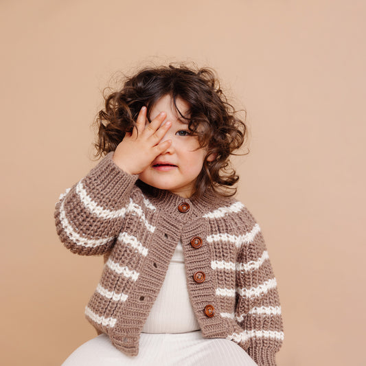 Rib Knit Stripe Cardigan, Tan