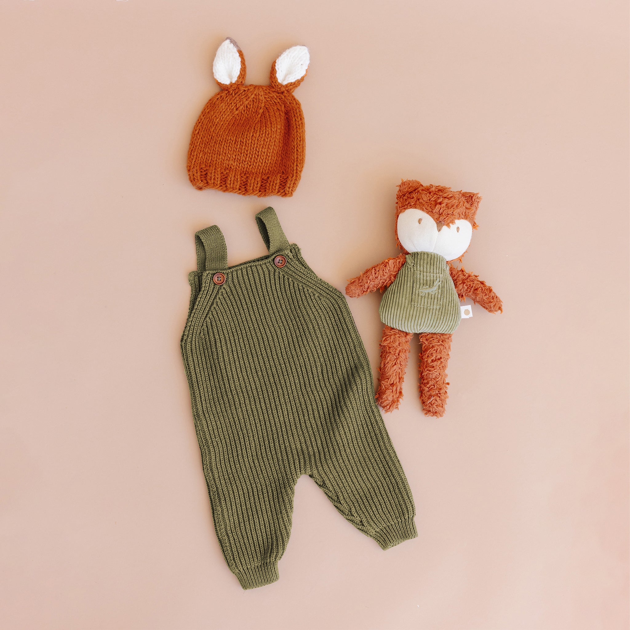 Cotton Brioche Overalls Moss Green Baby Fall Winter Holiday – The