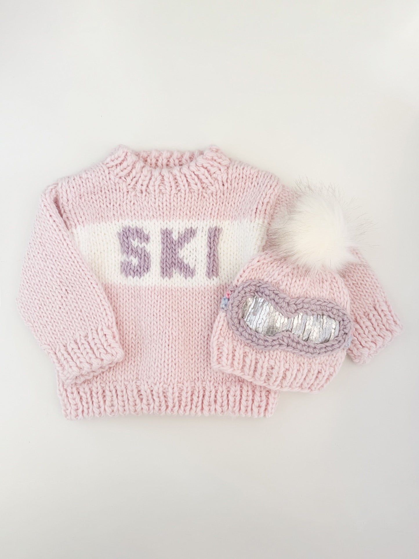 Ski Goggles Hat and Sweater Set - Baby Pink