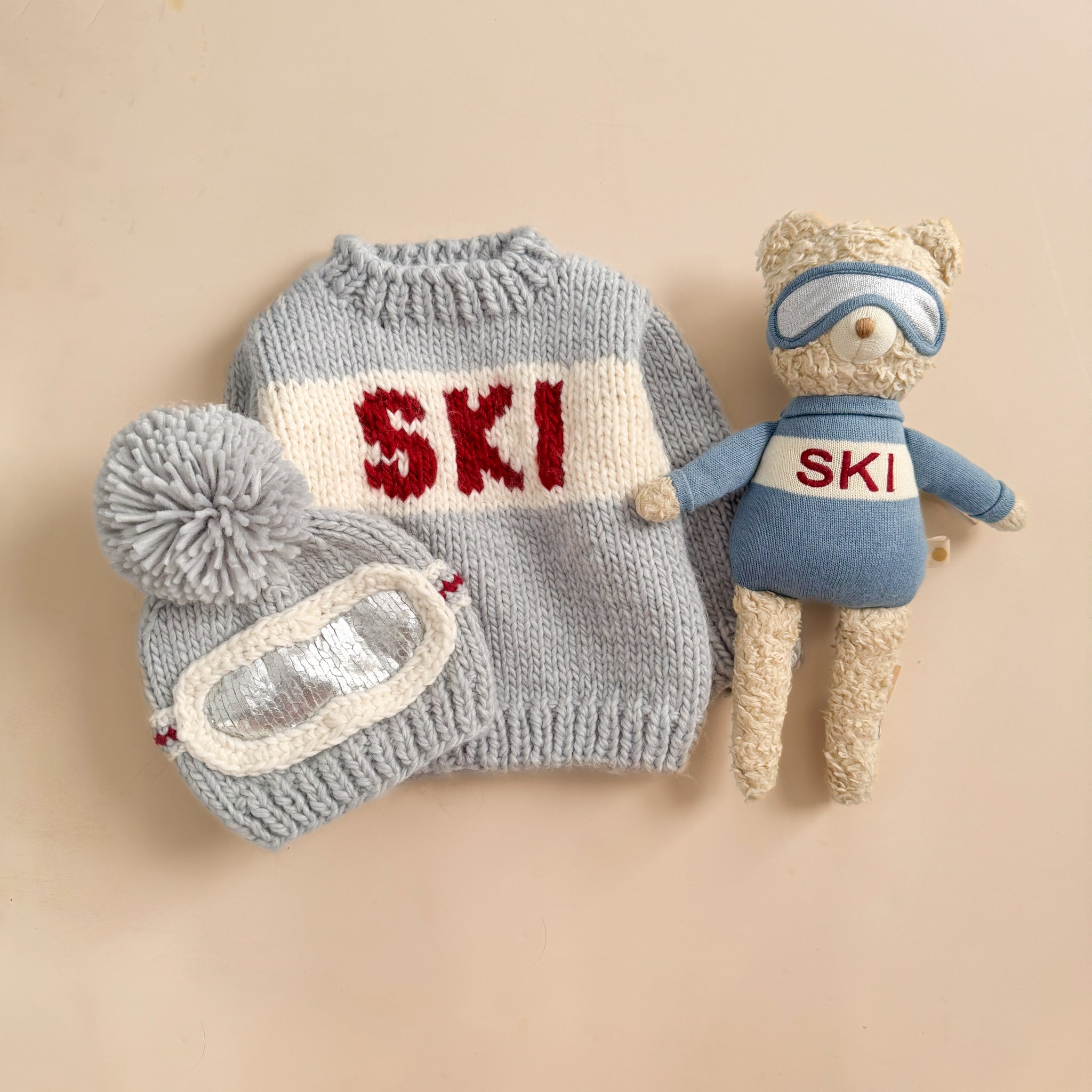 Hand-Knit Baby Ski Sweater in Bowie Grey: Embrace Winter