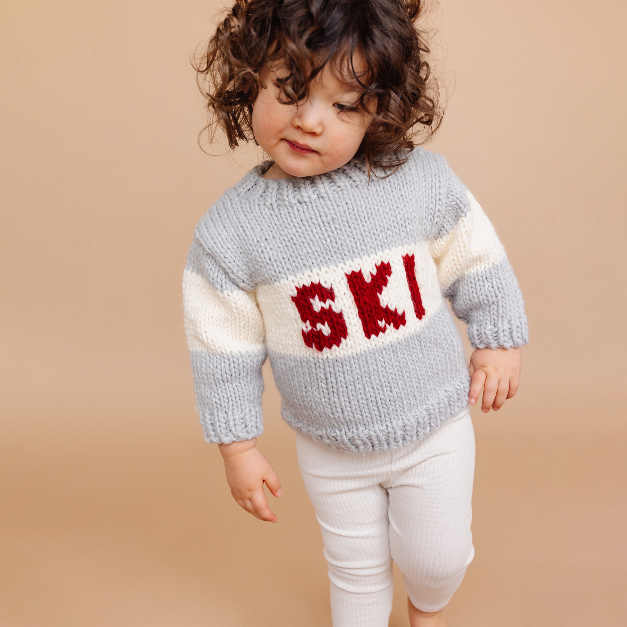 Hand-Knit Baby Ski Sweater in Bowie Grey: Embrace Winter