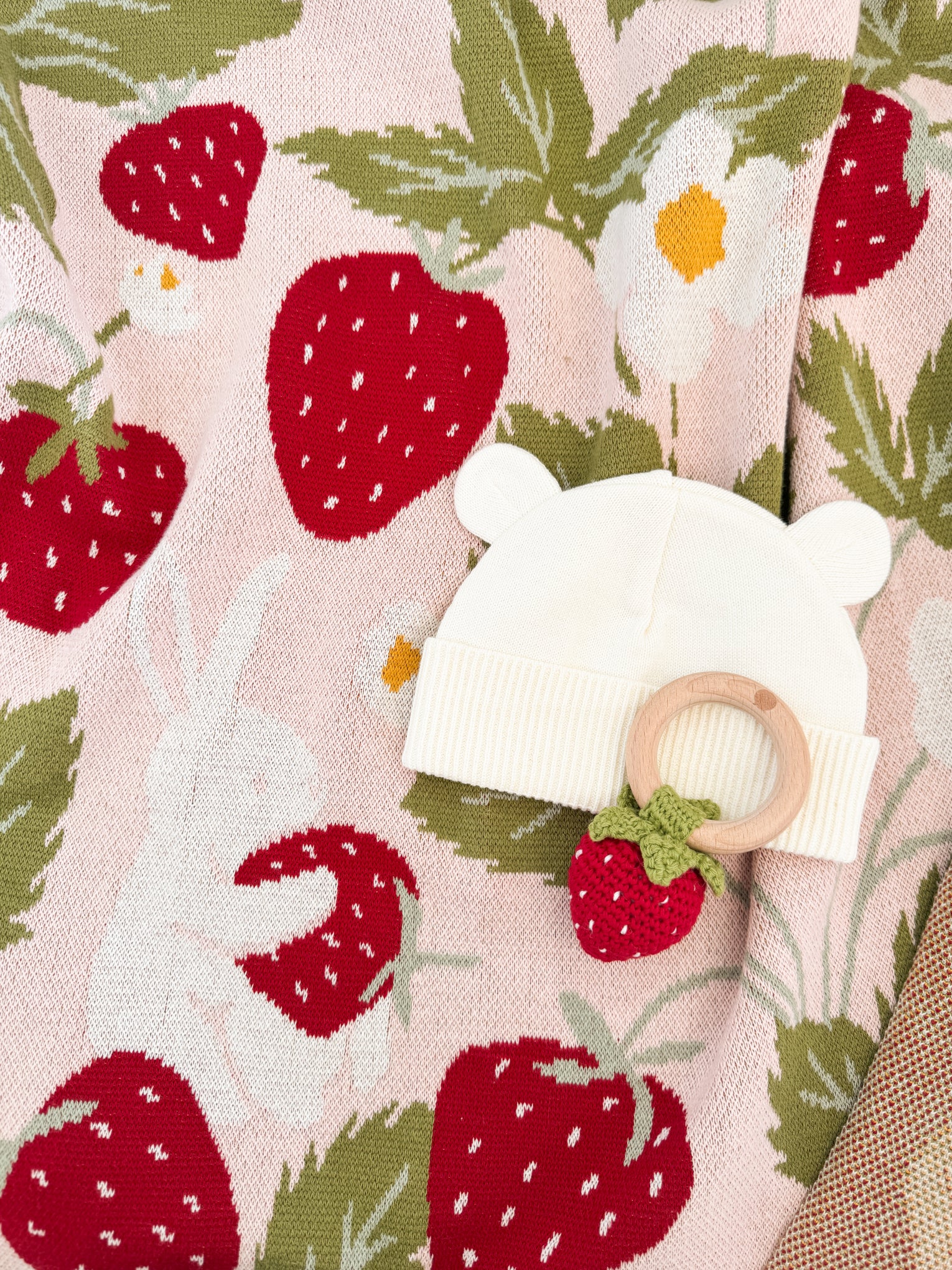 Strawberry Blanket Flower Bunny Rattle Baby Shower Newborn Gift