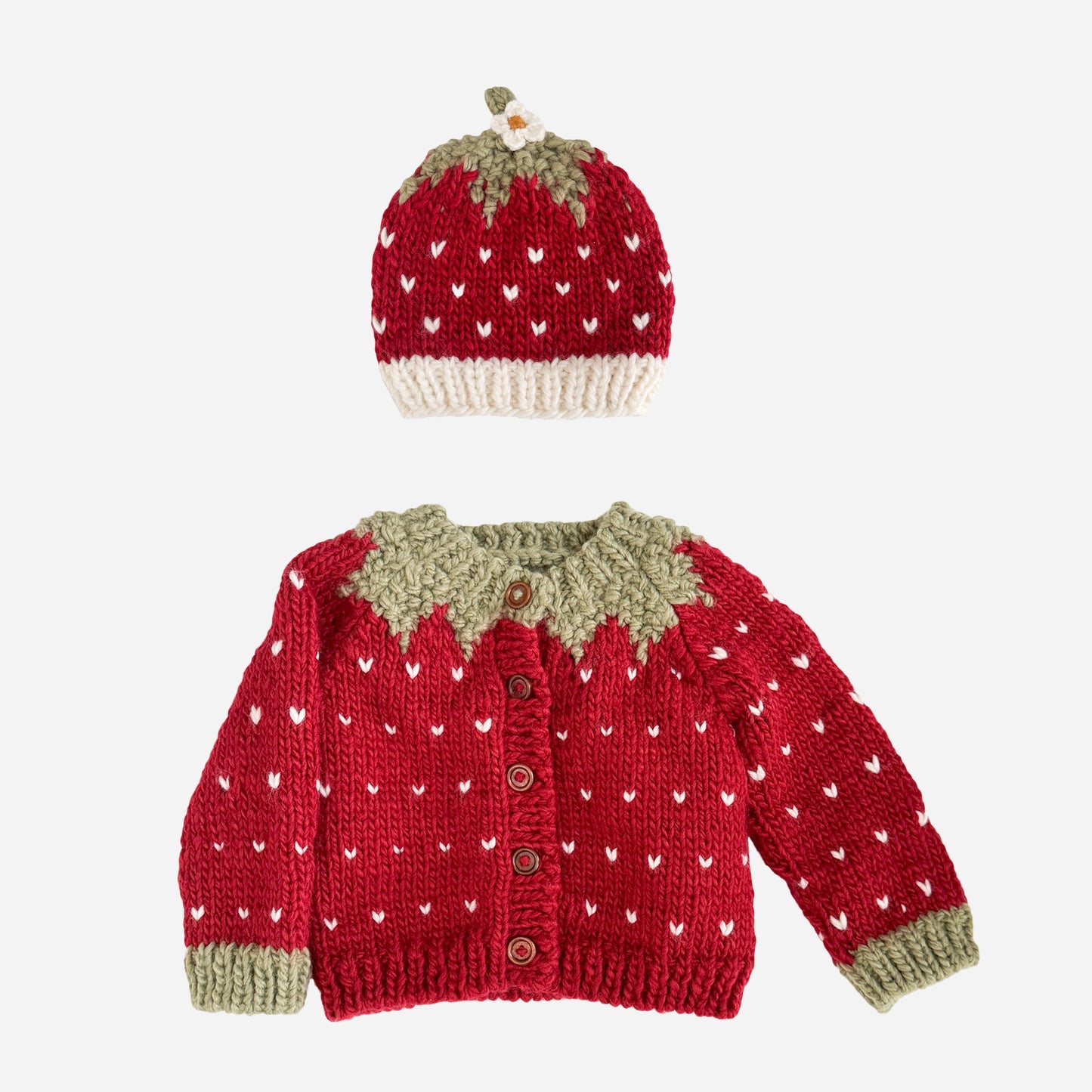 Strawberry Cardigan and Hat Set, Red