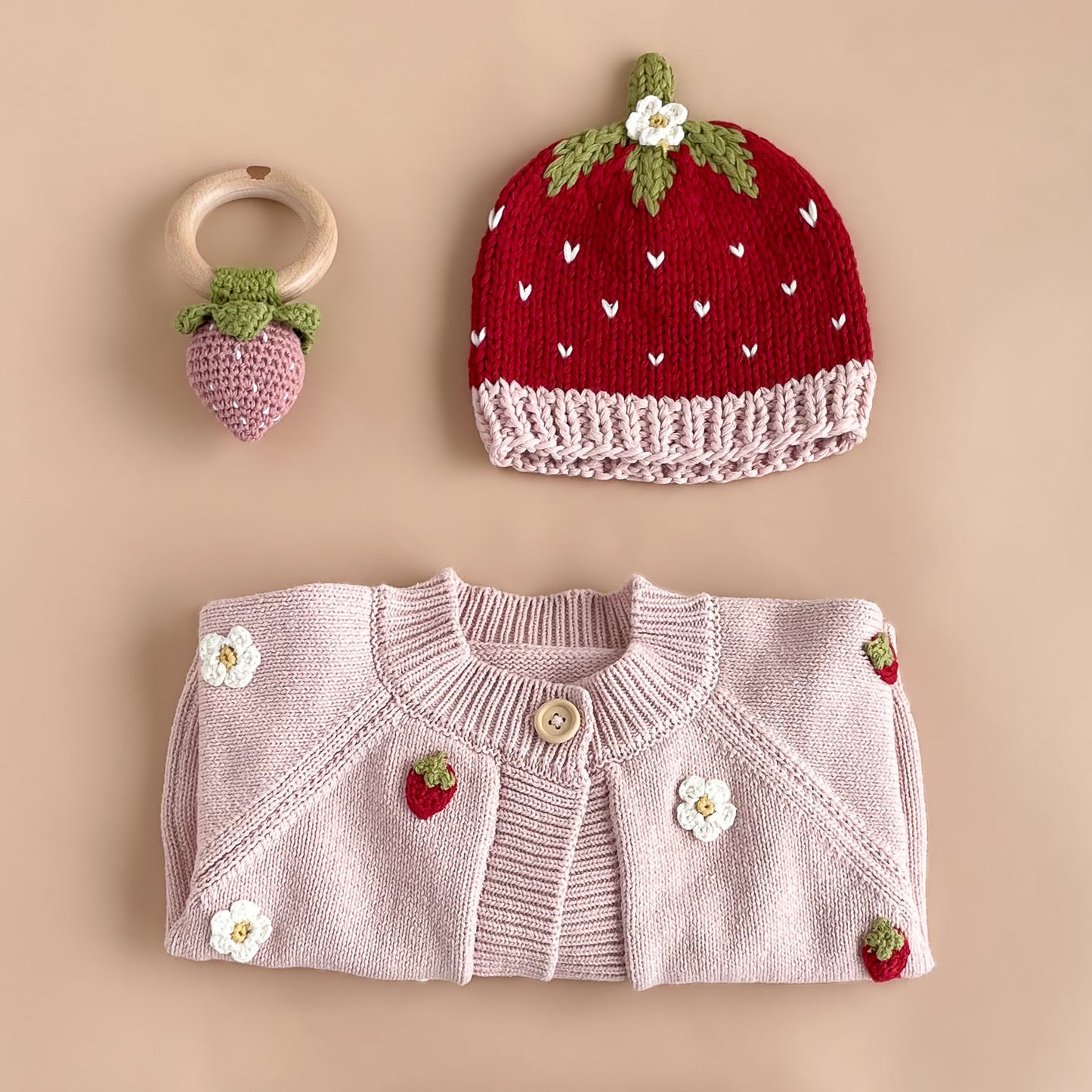 Cotton Strawberry Flower Cardigan, Blush