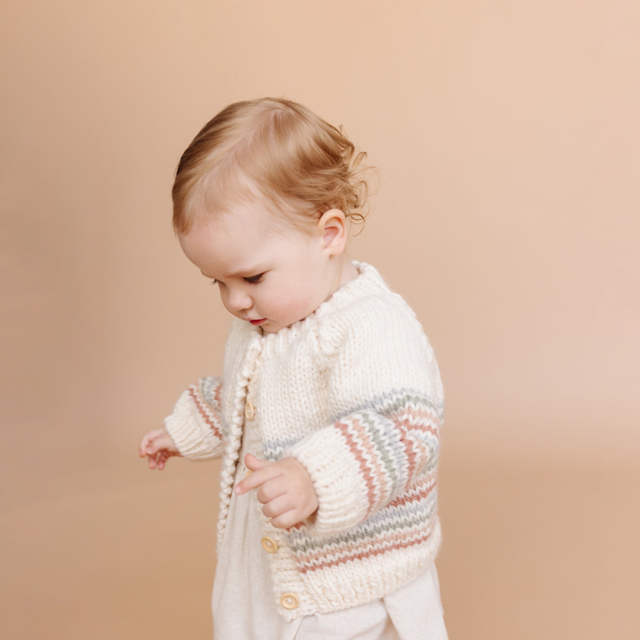 Hand Knit Stripe Cartigan in Pastel Rainbow The Blueberry Hill