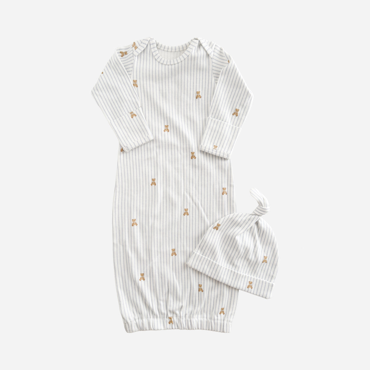Knit Sleep Gown + Hat - Teddy Bear Blue