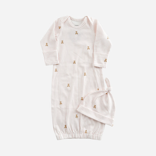 Knit Sleep Gown + Hat - Teddy Bear Pink